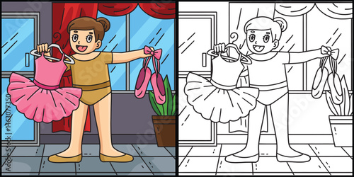 Ballerina carrying Items Coloring Illustration 
