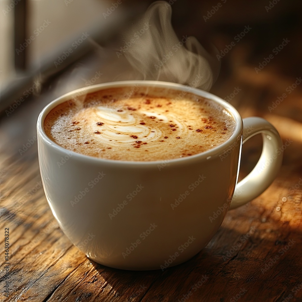 A steaming cup of cappuccino A steaming cup of cappuccino