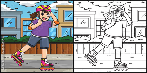 Female Inline Skater Adjusting Helmet Illustration