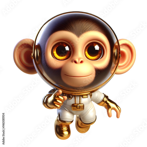 Cute 3d chimpanzee in space suit isolated on white background
