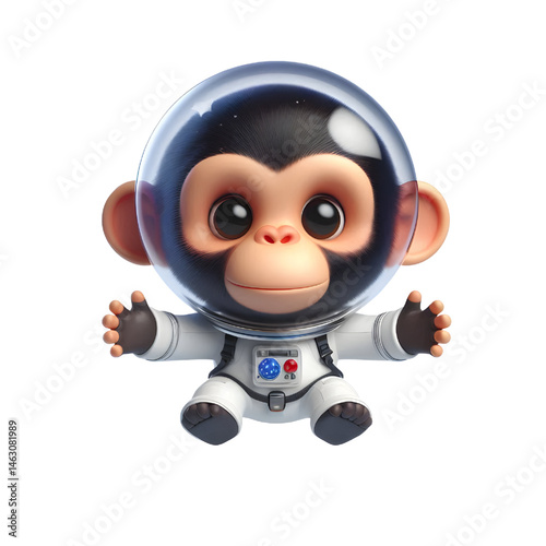 Cute 3d chimpanzee in space suit isolated on white background