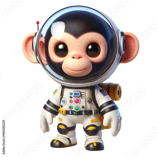 Cute 3d chimpanzee in space suit isolated on white background