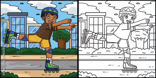 Inline Skater Lifting One Foot Behind Illustration