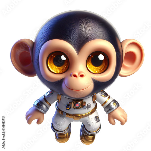 Cute 3d chimpanzee in space suit isolated on white background