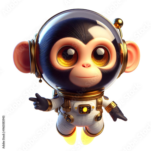 Cute 3d chimpanzee in space suit isolated on white background