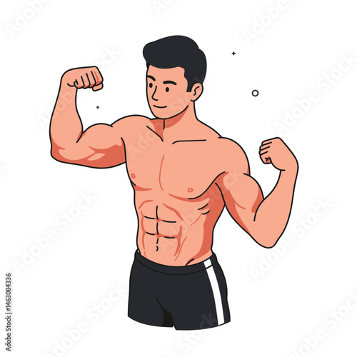 Athletic Person Flexing Muscles Vector Illustration. Isolated on Transparent. Fitness, Strength, Bodybuilding Concept. For Gym/Sports Promotion, Websites