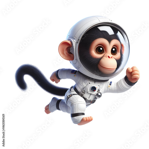 Cute 3d chimpanzee in space suit isolated on white background