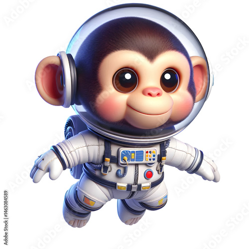 Cute 3d chimpanzee in space suit isolated on white background
