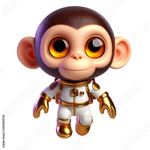Cute 3d chimpanzee in space suit isolated on white background