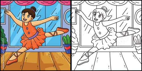 Ballerina making a Leap Coloring Page Illustration