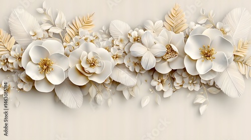 Elegant Floral Arrangement with White Flowers and Gold Accents on Soft Background