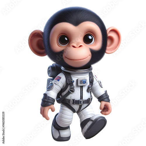 Cute 3d chimpanzee in space suit isolated on white background