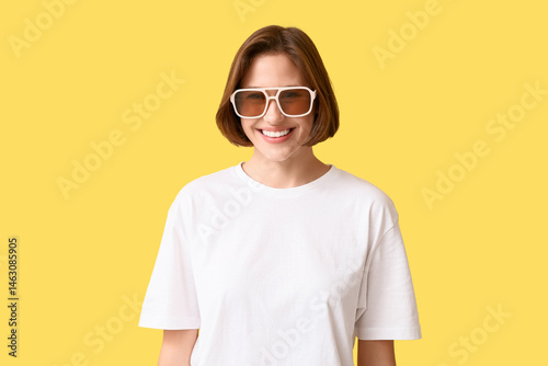 Young woman in blank t-shir...