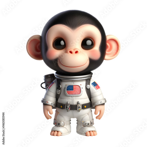 Cute 3d chimpanzee in space suit isolated on white background