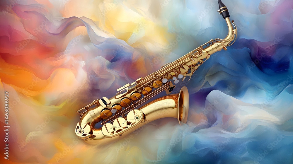 Obraz premium Stunning Golden Saxophone with Colorful Abstract Background for Music Lovers