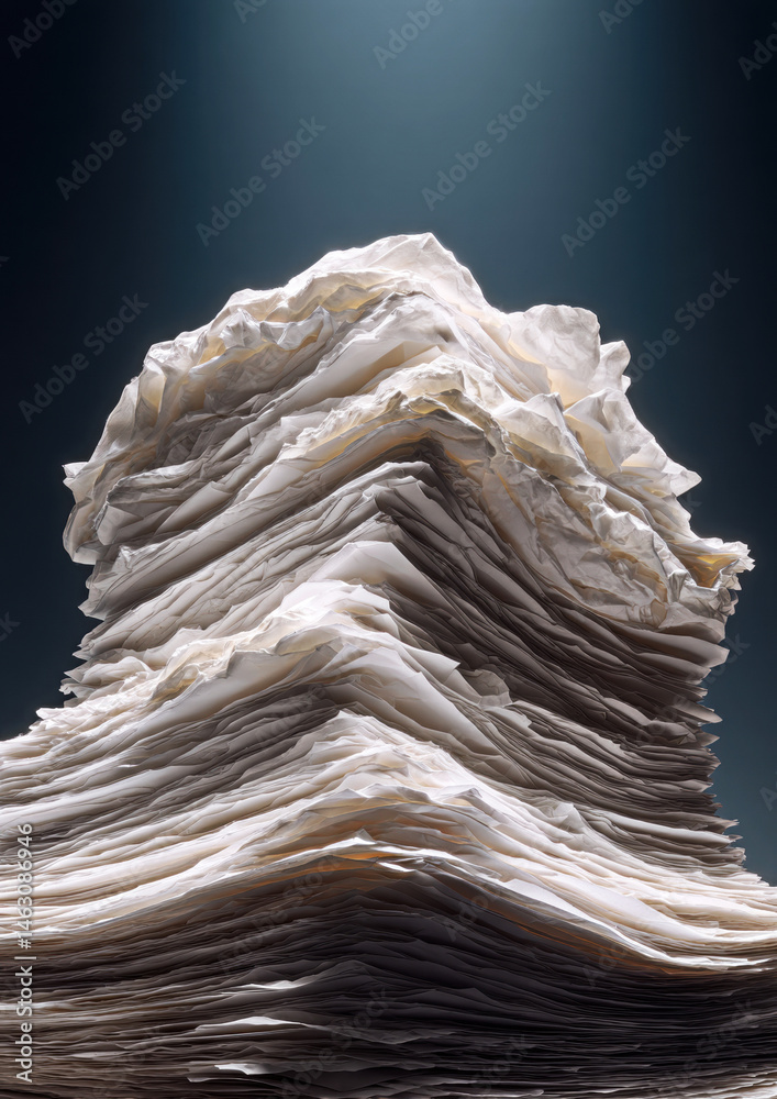 A striking visual representation of chaos, this towering stack of crumpled paper symbolizes overwhelming bureaucracy and the weight of unfulfilled tasks.
