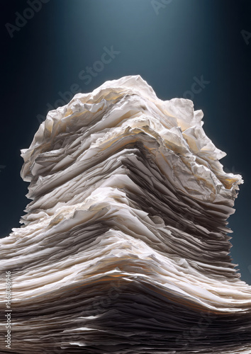 Obraz na płótnie A striking visual representation of chaos, this towering stack of crumpled paper symbolizes overwhelming bureaucracy and the weight of unfulfilled tasks. w salonie