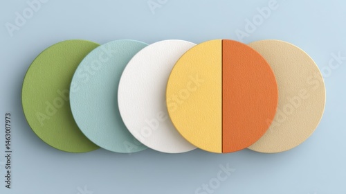 Abstract colorful semi-circles arranged in a row on a light blue background
