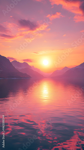 Wallpaper Mural Serenity at Sunset: A Landscape of Tranquil Reflections and Majestic Mountains Torontodigital.ca
