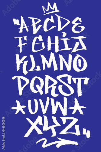 Graffiti font with bold, rough spray paint strokes, combining a raw, gritty style with aesthetic appeal. Perfect for urban art, cool hip-hop designs, and artistic, modern typography projects.