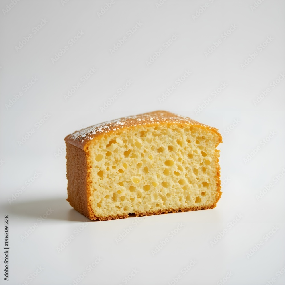 Close-up of Simple Cake Slice Sprinkled with Powdered Sugar Close-up of Simple Cake Slice Sprinkled with Powdered Sugar
