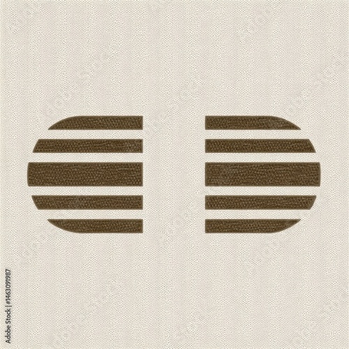 Abstract geometric design featuring two symmetrical shapes with horizontal stripes