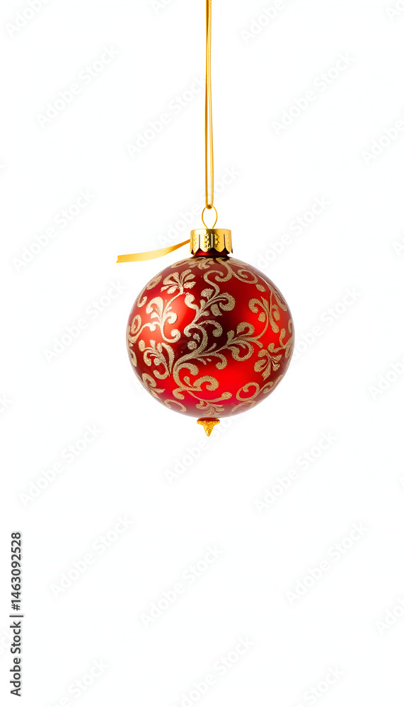 Classic red Christmas ornament ball with shiny surface and gold string hanger in realistic style christmas ball isolated on white