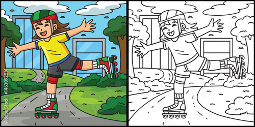 Female Inline Skater Lifting One Foot Illustration