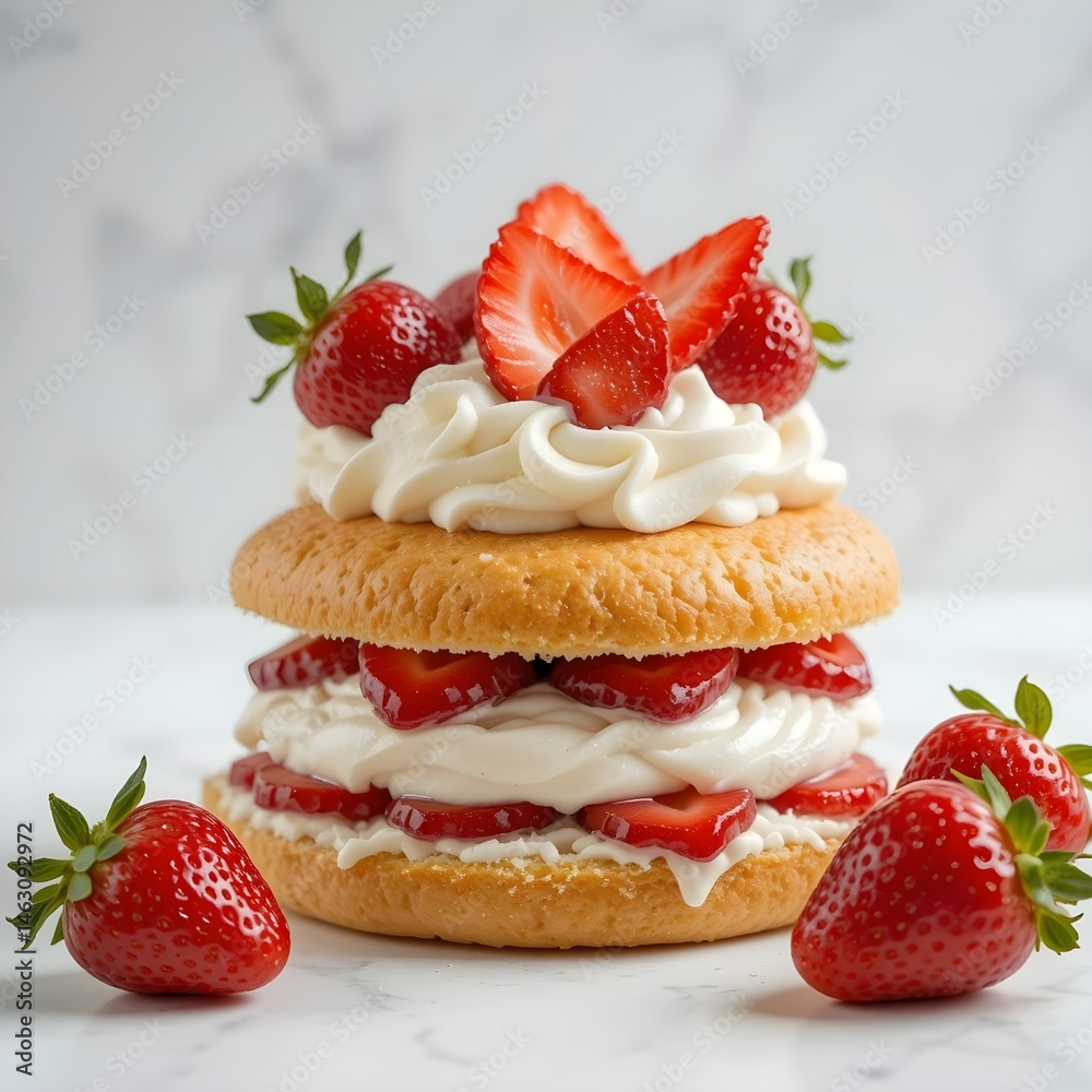 Strawberry Shortcake Dessert with Cream and Fresh Berries Strawberry Shortcake Dessert with Cream and Fresh Berries