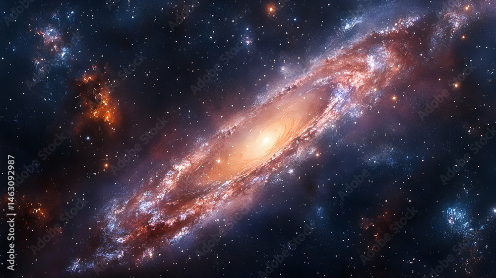 Fototapeta premium Spiral galaxy in deep space, vibrant colors and swirling nebulae