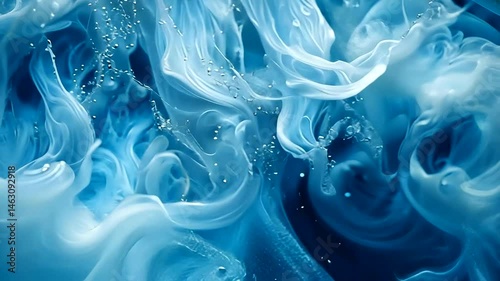 Abstract swirling liquid textures in shades of blue.