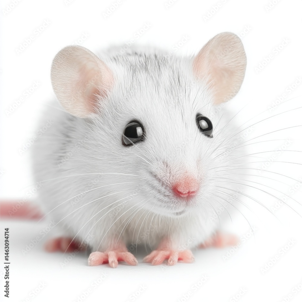 Adorable white mouse with big eyes, looking at the viewer on white background. Adorable white mouse with big eyes, looking at the viewer on white background.