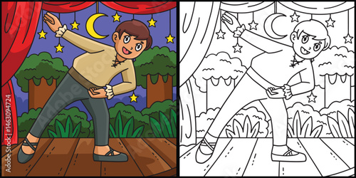 Ballet Danseur Bowing Coloring Page Illustration 