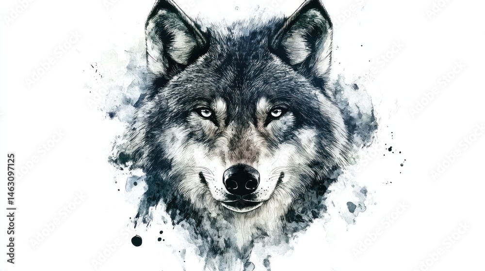 Fototapeta premium Gray wolf portrait, artistic style