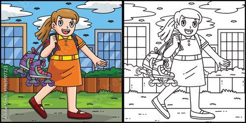 Female Inline Skater Carrying Skates Illustration 