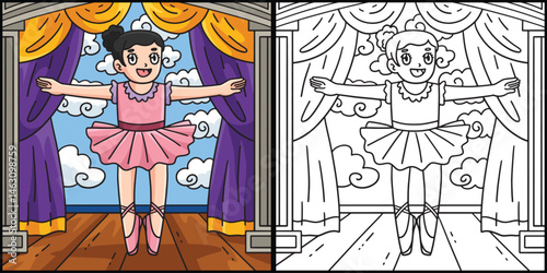 Ballerina on the Toes Coloring Page Illustration 