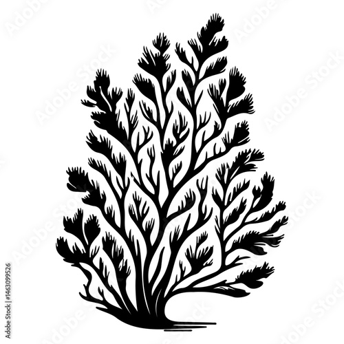 Stylized botanical silhouette showcasing intricate branching patterns and abstract vegetation