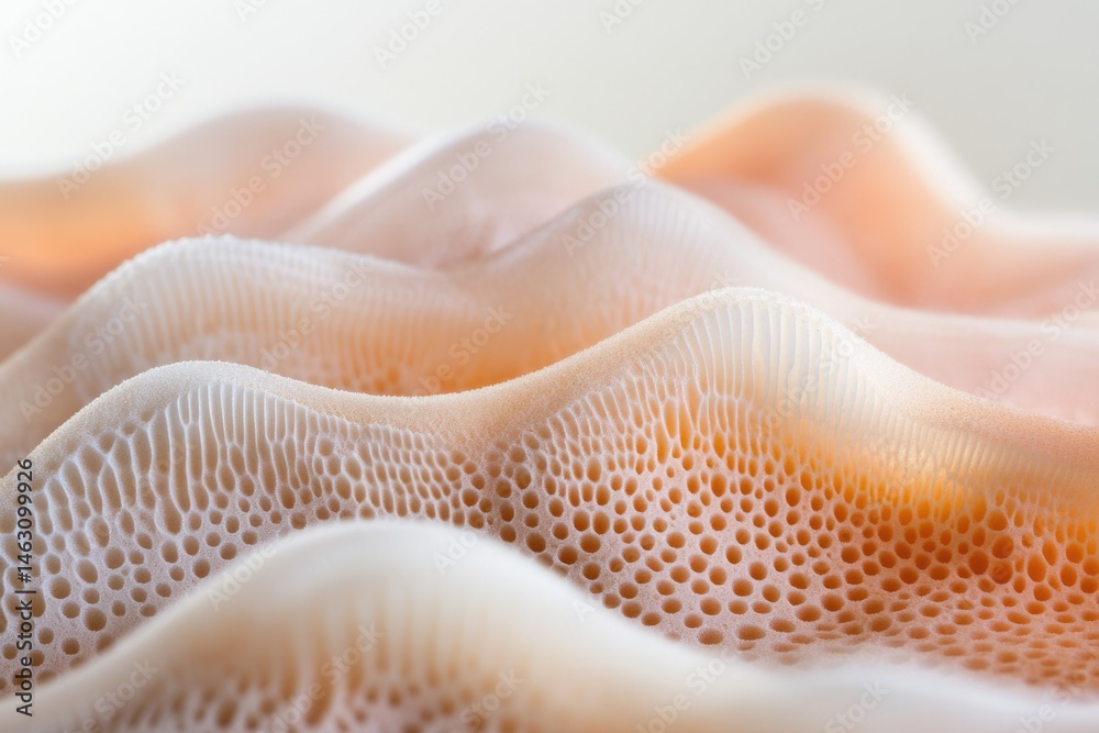 Close-up of a shell's intricate, wave-like porous texture, showcasing nature's artistry. Close-up of a shell's intricate, wave-like porous texture, showcasing nature's artistry.