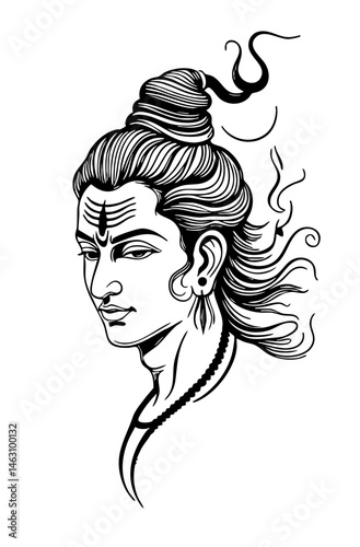 Lord Shiva Profile Line Art – Hindu Deity Vector Illustration