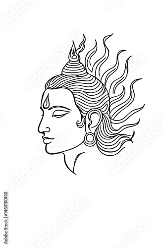 "Lord Shiva Side Profile Line Art – Divine Hindu God Illustration"
