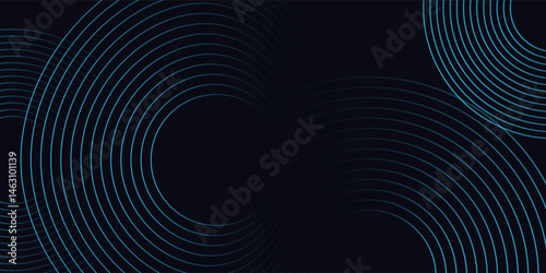 Dark abstract background with glowing blue circle lines. Modern shiny blue geometric lines pattern.