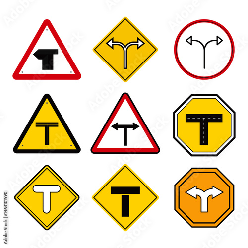 t junction sign board templates flat geometric shapes arrows decor