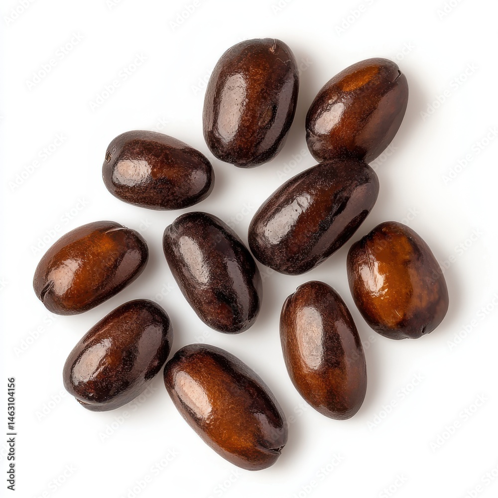 Obraz premium Pile of shiny brown seeds arranged in a circle isolated on white background