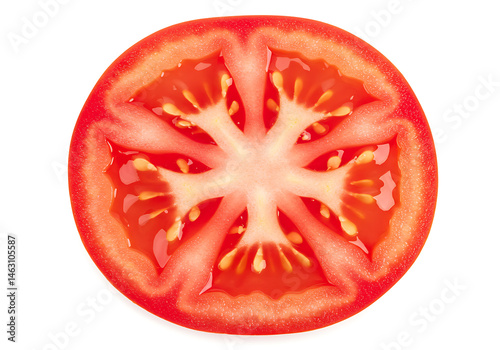 Wallpaper Mural A close up view of a sliced red tomato showing the seeds and the inner texture on a white background Torontodigital.ca