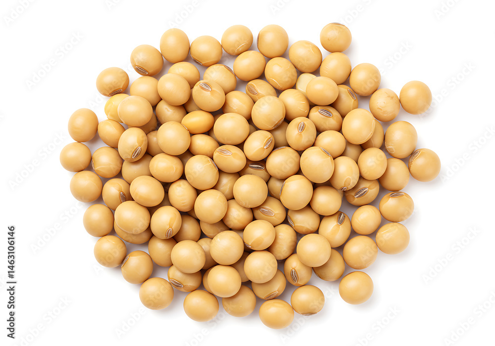 A heap of soybeans on a white background showing the texture and color of the legumes in close up view A heap of soybeans on a white background showing the texture and color of the legumes in close up view