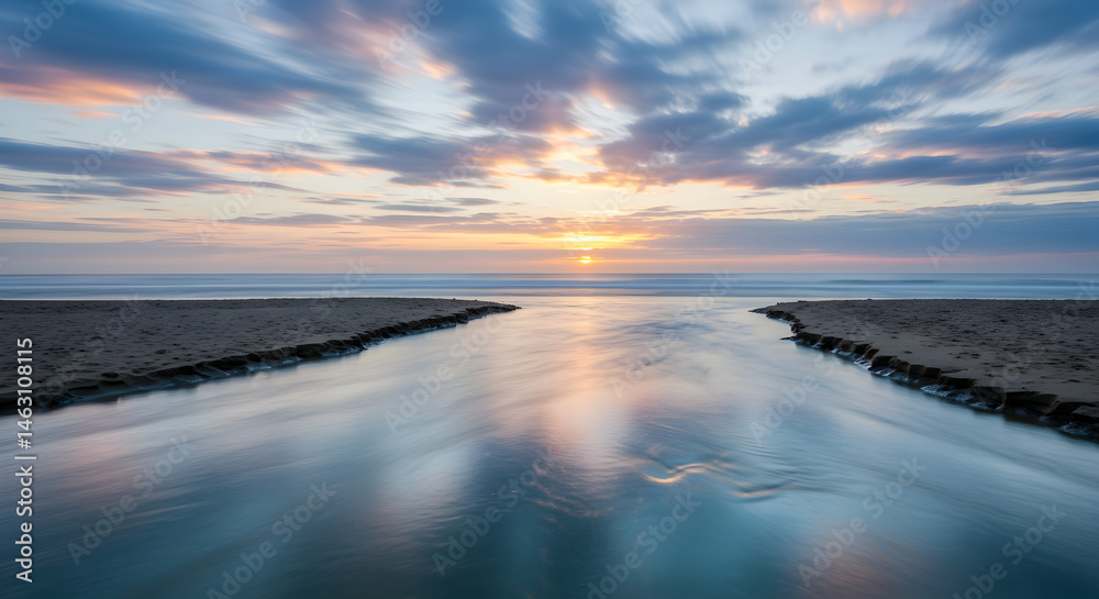 Obraz premium Ocean Serenity Embracing Tranquility As The Sun Rises Over The Coastline