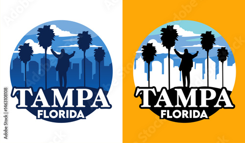 tampa florida with palm tree silhouette