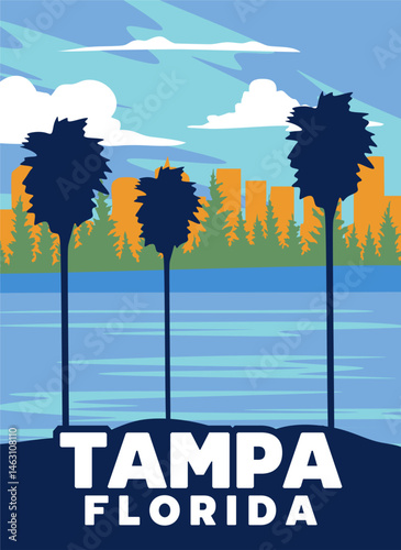 tampa florida with palm tree silhouette