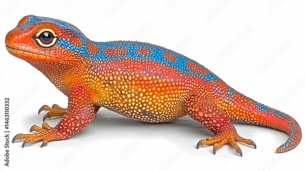 Obraz premium Colorful lizard profile view on white background, ideal for reptile pet or wildlife posters