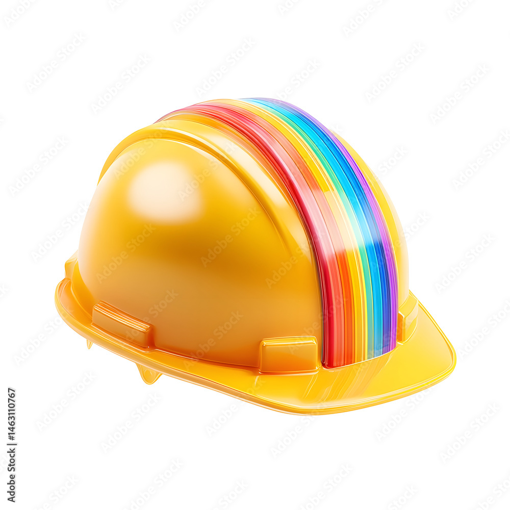 Fototapeta premium A 3D pastel colored of a bright and cheerful construction safety helmet with a smooth surface and vibrant central stripe against a clean white background